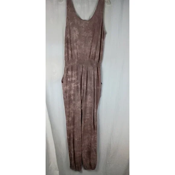 Aerie Mauve Brown Tie-dye Jumpsuit Size Large Comfy Loungewear Casual Bohemian - Picture 8 of 11